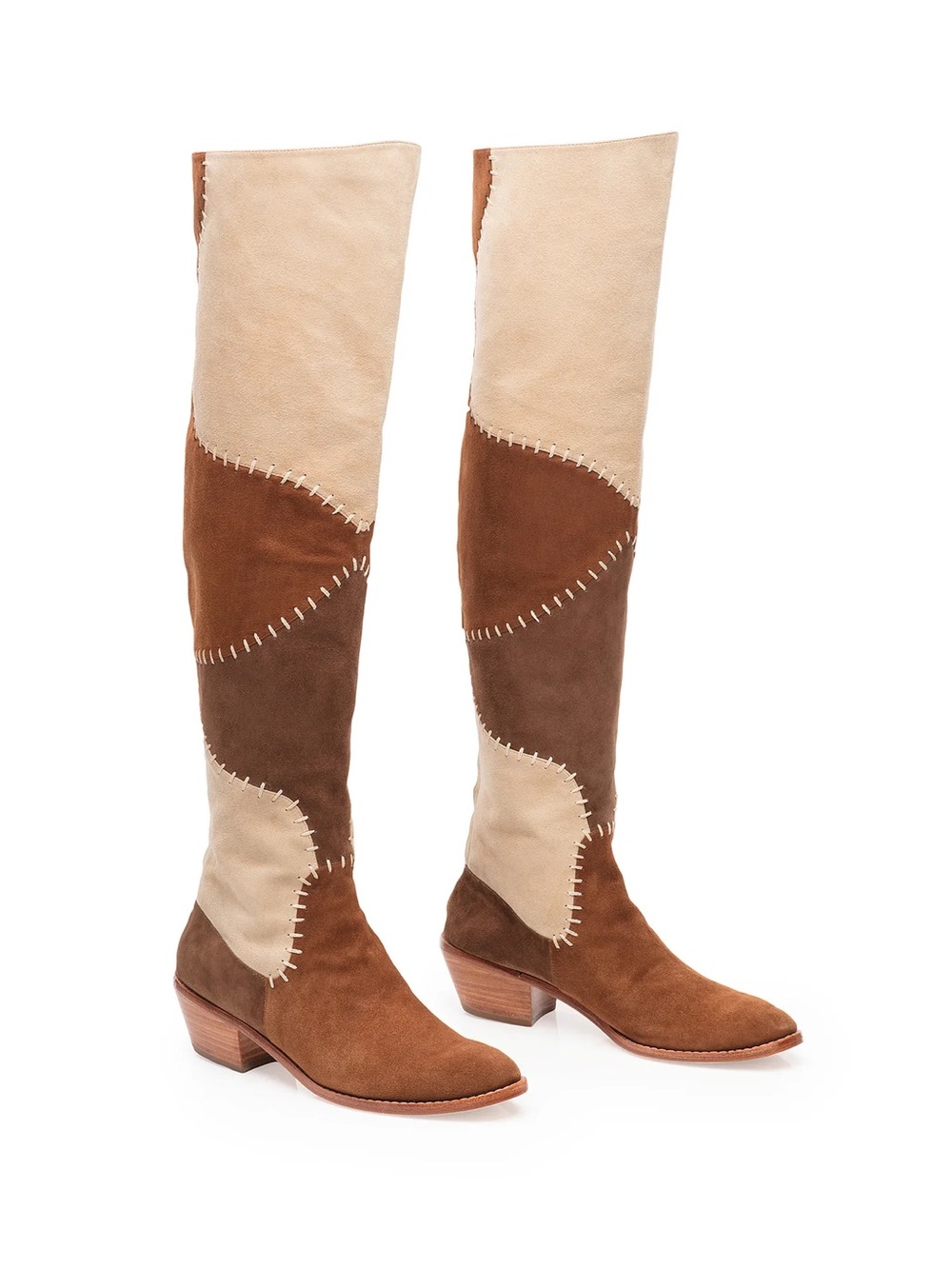 Carolina K Patch Boot Suede Patchwork Brown OTK Boots 8 EUC